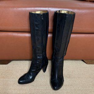 Size 7.5 Tsubo Womens Knee High Pleated Boots - Black Leather